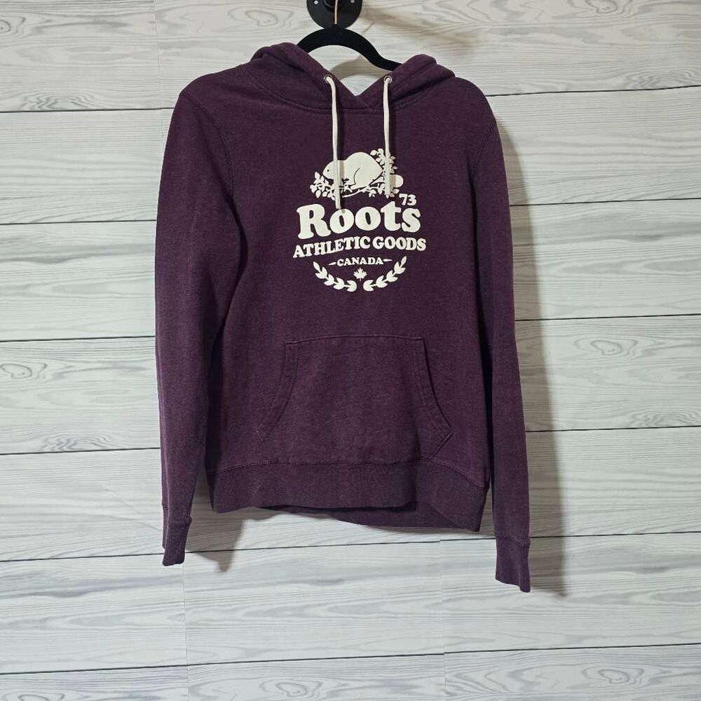 Roots Canada Burgundy Graphic Hoodie Medium Outdoor Comfy Everyday Casual Winter